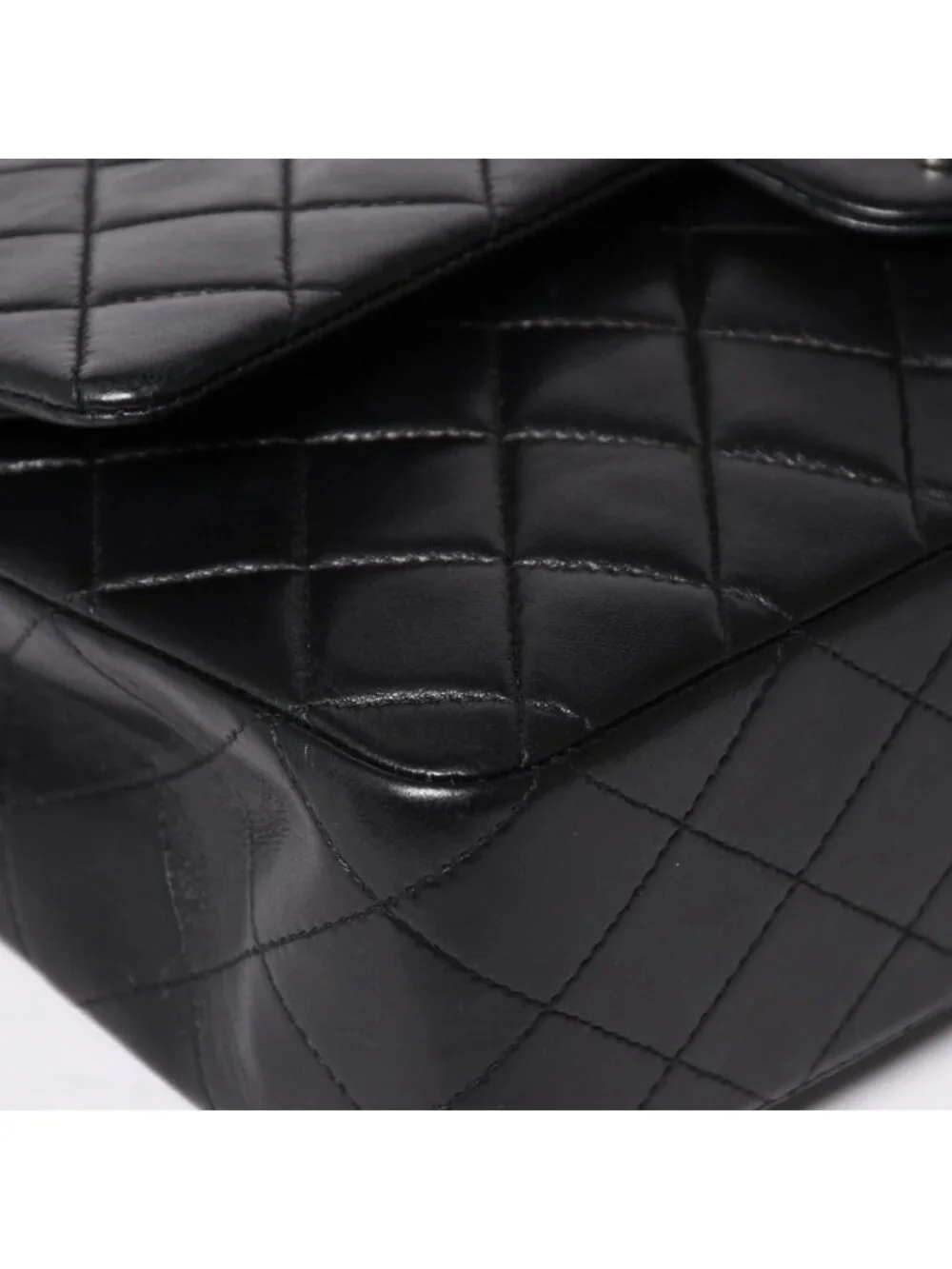 Chanel Quilted 25 Double Flap Chain Shoulder Bag Lambskin CC Logo Black Silver